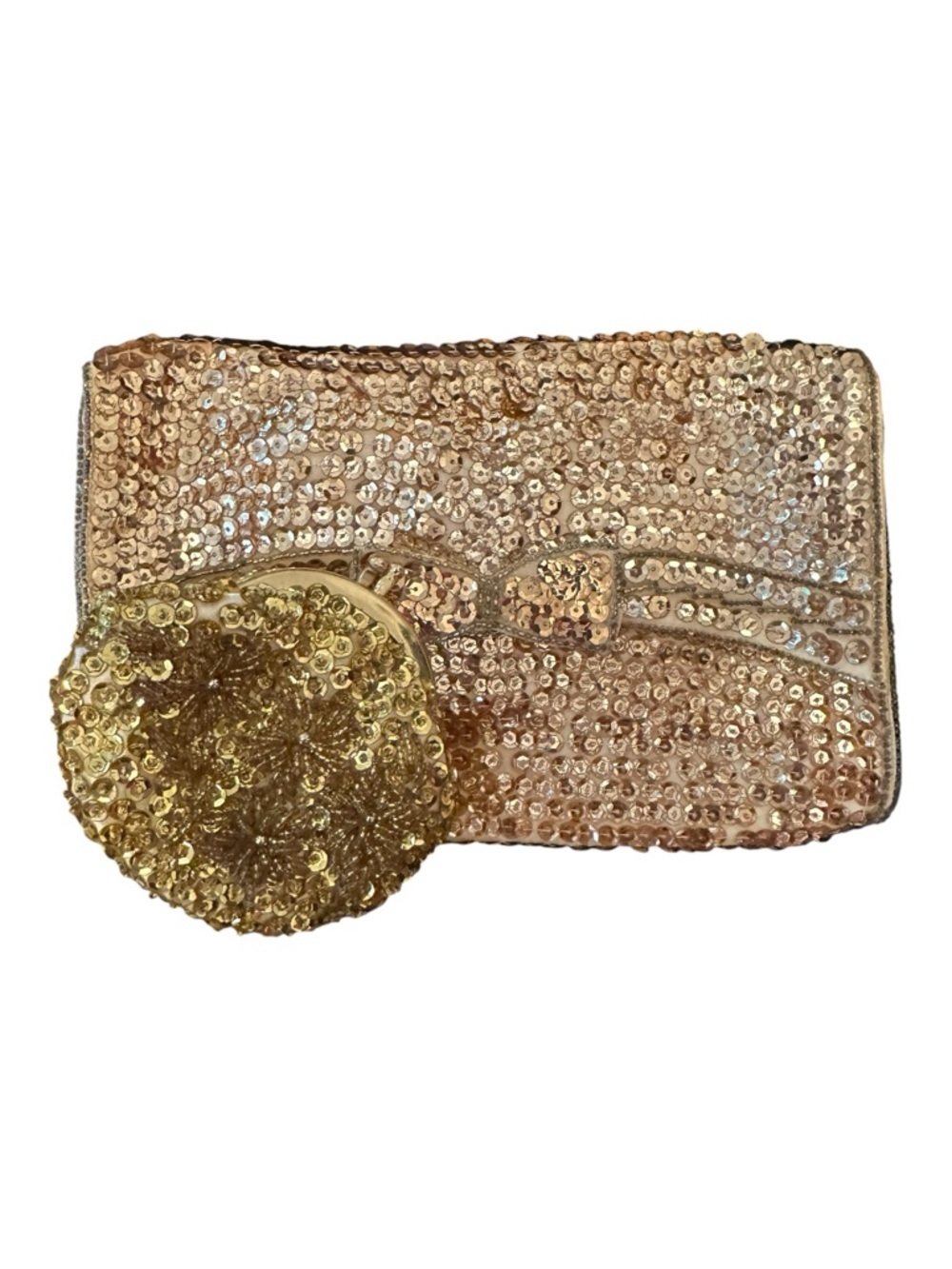 Vintage 80’s/90’s Gold Sequin Clutch with Round Coin Purse Set- Gold